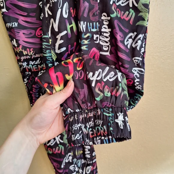 L'atiste Colorful Graffiti Print Full Length Belted Mechanic Style Jumpsuit - Picture 14 of 16